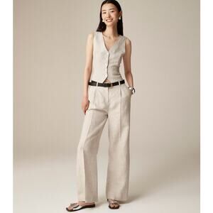 J.Crew Wide-leg Essential Linen Pants WMNS 6 Flax High Rise Relaxed Fit Zip Fly